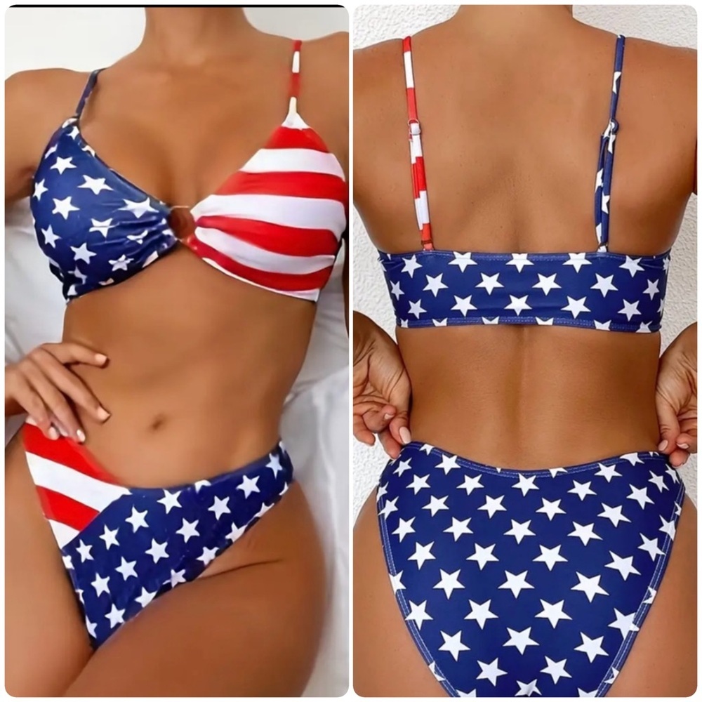 American Flag Stars Stripes O Ring Bikini Set